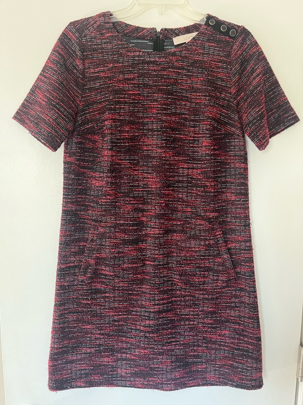LOFT Black and Pink Tweed Shift Dress